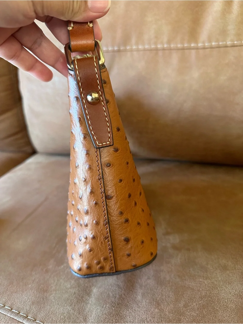Dooney & Bourke Cognac Ostrich-Embossed Shoulder Bag with Matching Coin Purse